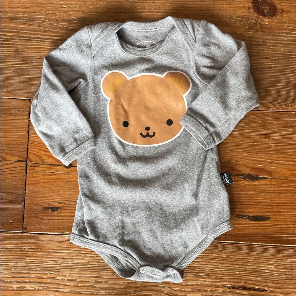 WHISTLE & FLUTE 12-18M Baby Adorable Bear Long Sleeve Onesie Organic Cotton